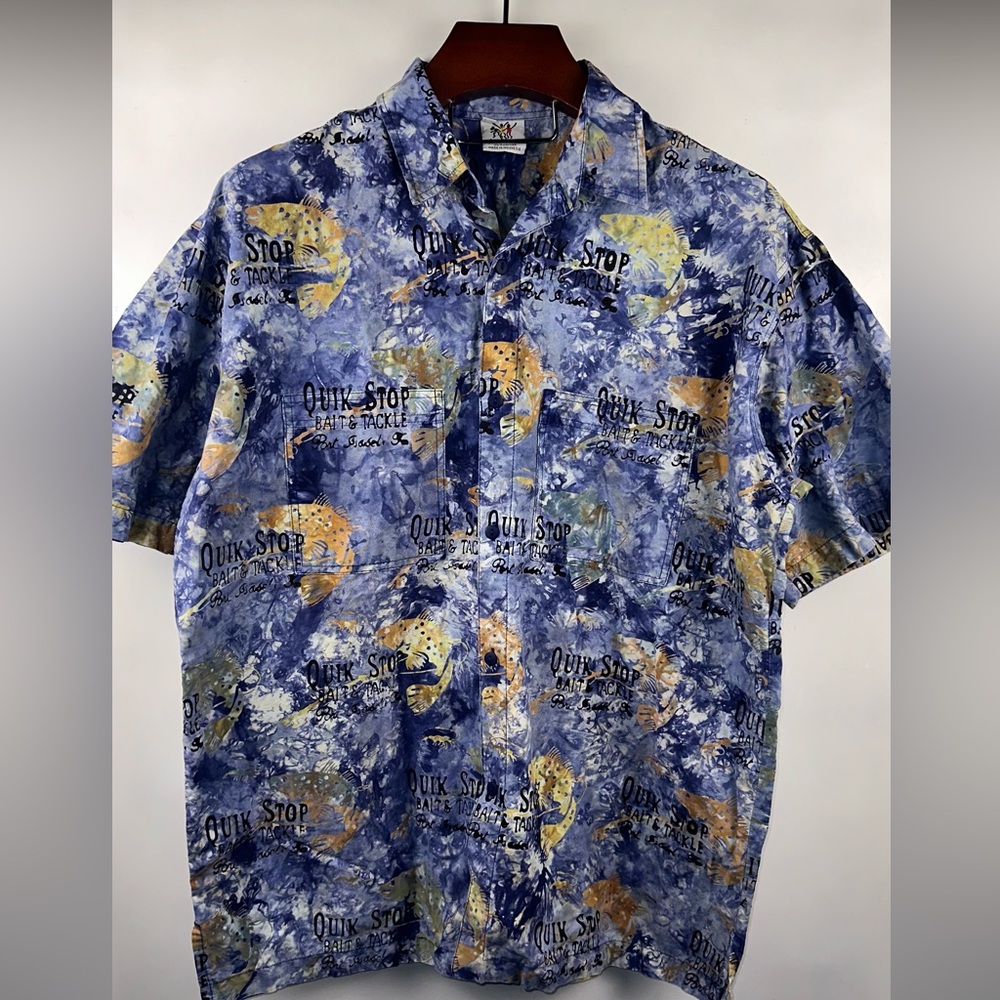 Rum Reggae Men's Blue Water Color Tropical 100% Cotton Hawaiian Shirt SZ XL‎